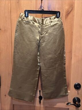 Kenneth Cole New York Satin Olive Cropped Wide-Leg Capris